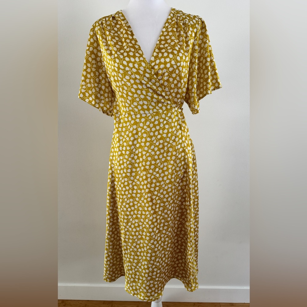 FRNCH Paris Silky Yellow Dot Wrap Dress